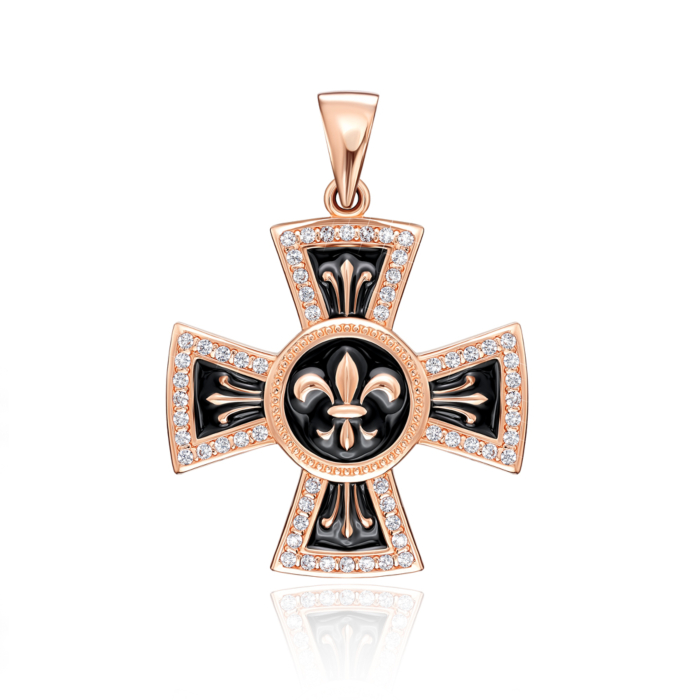 Золотий хрестик «Георгієвський» з фіанітами і емаллю. Артикул 31877/01/1/627