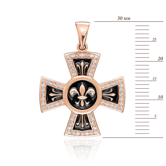 Золотий хрестик «Георгієвський» з фіанітами і емаллю. Артикул 31877/01/1/627