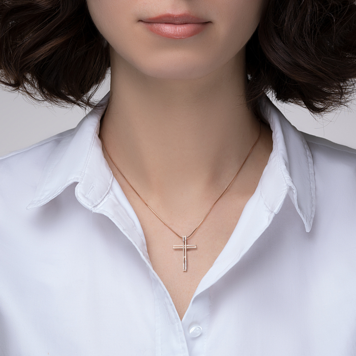 Золотой крестик с фианитами. Артикул 32117/01/1/42