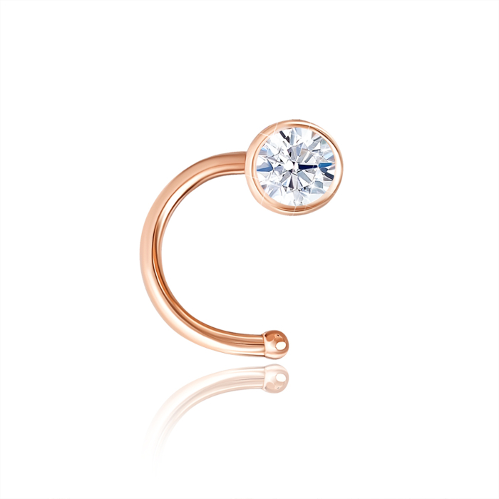 Золотой пирсинг в нос с фианитом. Артикул 22301/01/0/17