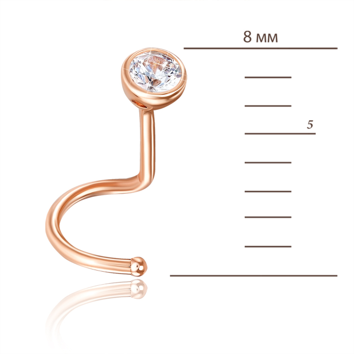 Золотой пирсинг в нос с фианитом. Артикул 22301/01/0/17