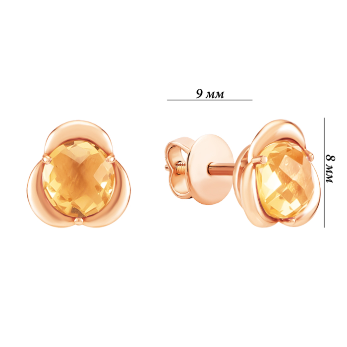 Золотые пусеты с кварцем. Артикул UG52/50/508