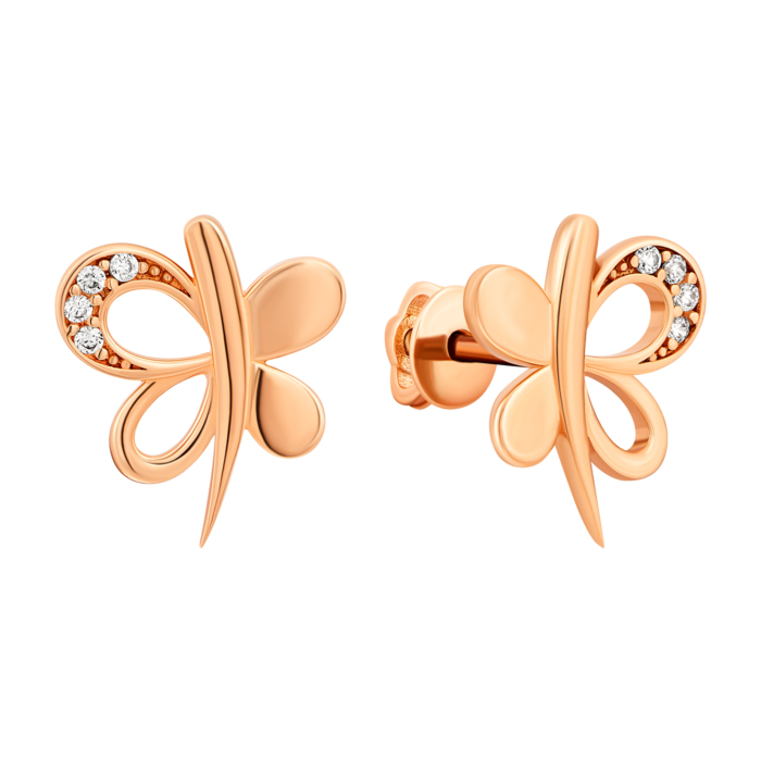 Золоті пусети Метелики з фіанітами.Артикул UG52111022101