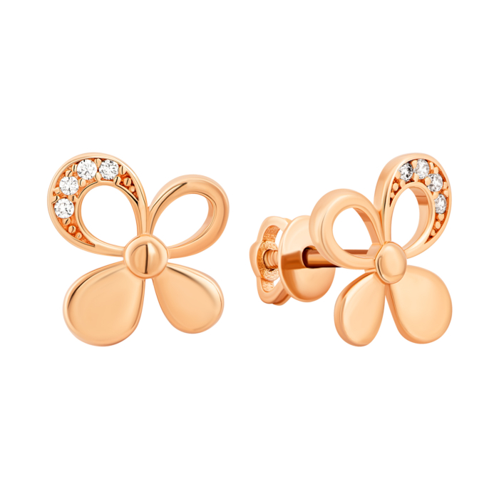 Золоті пусети Метелики з фіанітами.Артикул UG52112022001