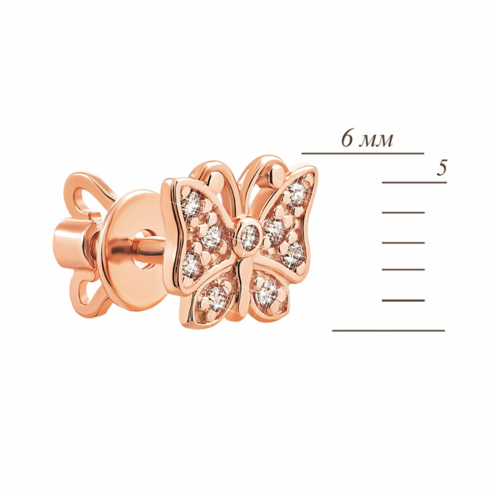 Золотые пуссеты Бабочки с фианитами. Артикул UG521063/1