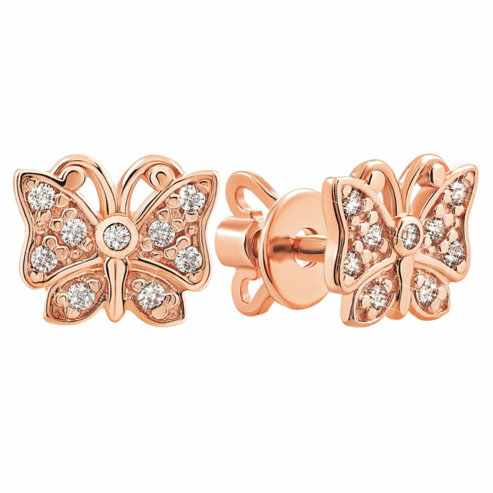 Золотые пуссеты Бабочки с фианитами. Артикул UG521063/1