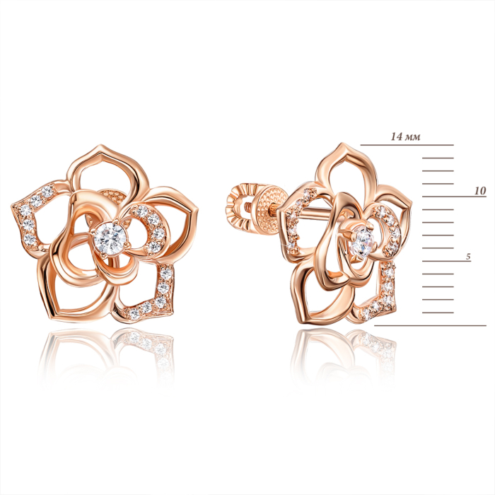 Золоті пусети «Квіти» з фіанітами. Артикул 22069/01/0/1870