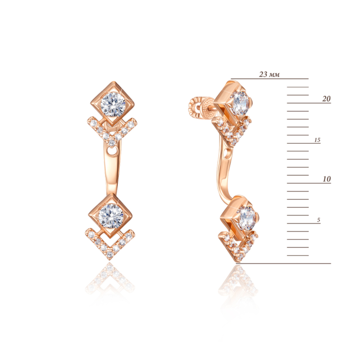 Золотые пуссеты-джекеты с фианитами. Артикул 22212/01/0/2687