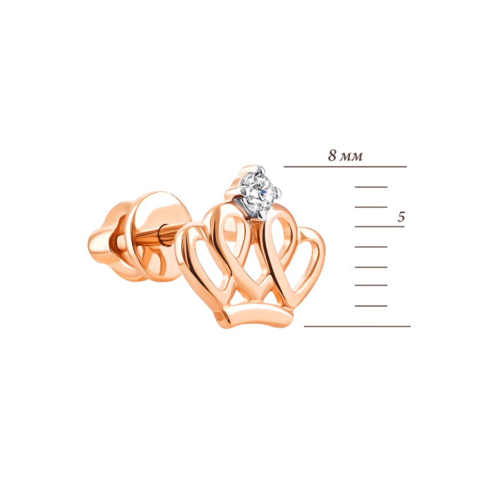 Золоті пусети Корона з фіанітами . Артикул UG5700262-СП Рр