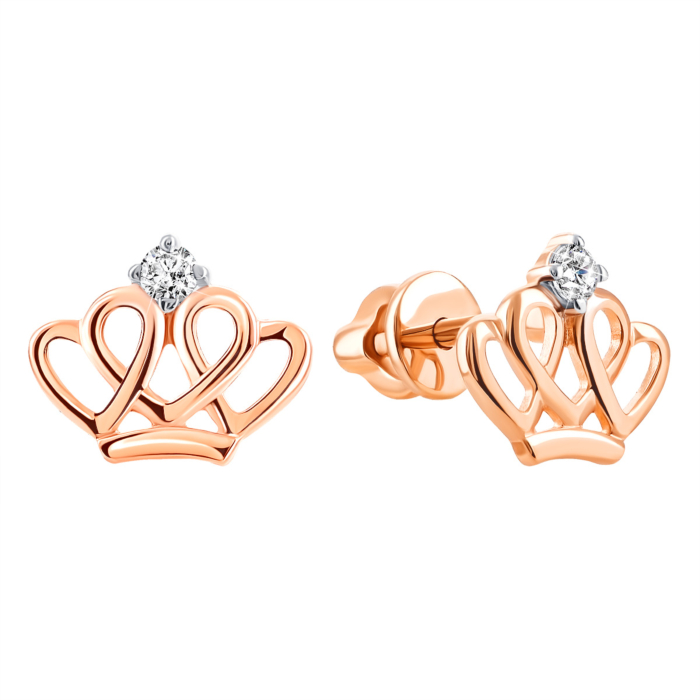 Золоті пусети Корона з фіанітами . Артикул UG5700262-СП Рр