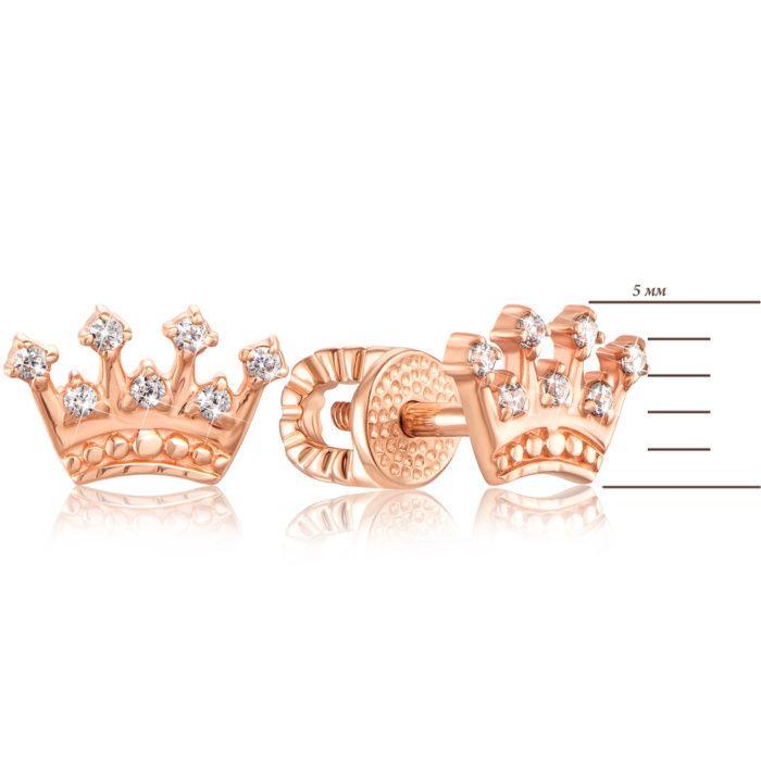 Золотые пуссеты «Корона» с фианитами. Артикул 21792/01/0/1