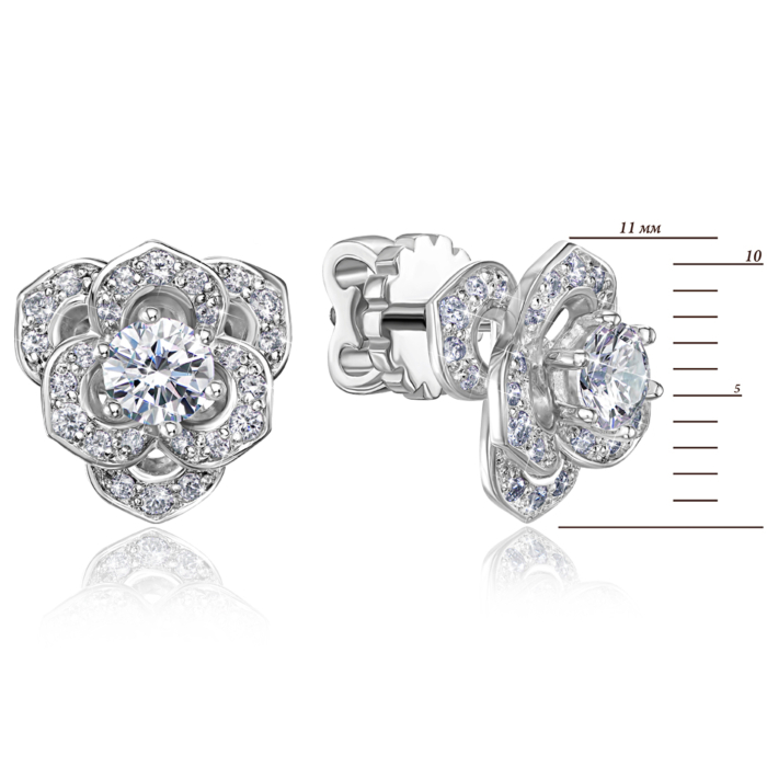 Золотые пуссеты «Цветы» с бриллиантами (53810/02/1/8442)