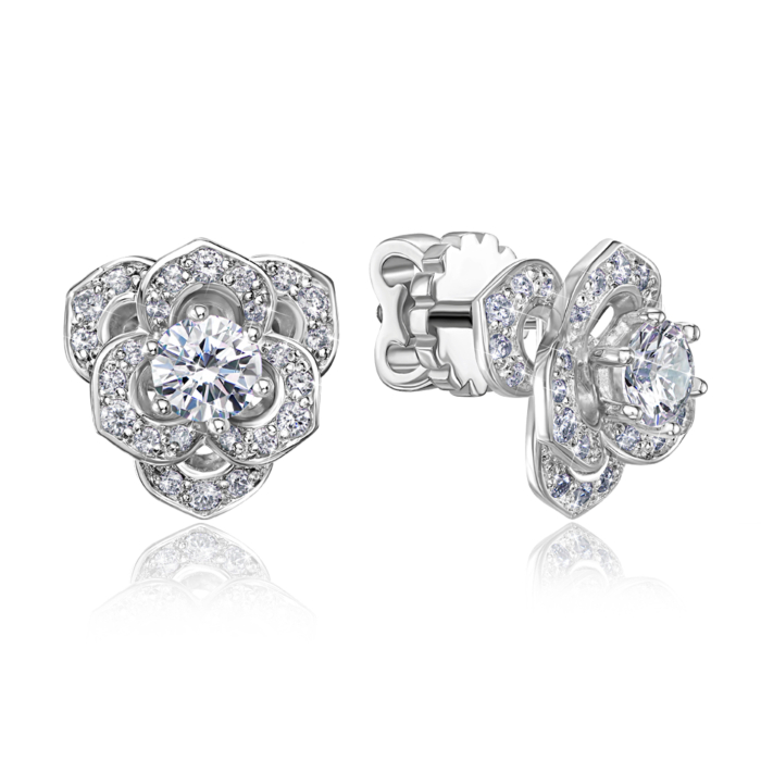 Золотые пуссеты «Цветы» с бриллиантами (53810/02/1/8442)