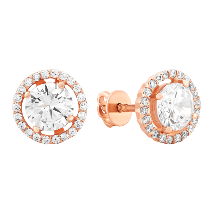 Золотые пуссеты с фианитами.Артикул UG52111020401