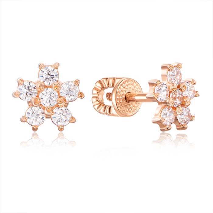 Золоті пусети з фіанітами. Артикул 21010