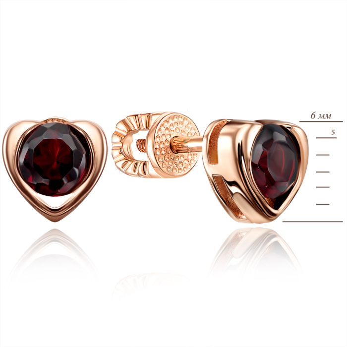 Золотые пуссеты с гранатом. Артикул 540072/01/0/5025