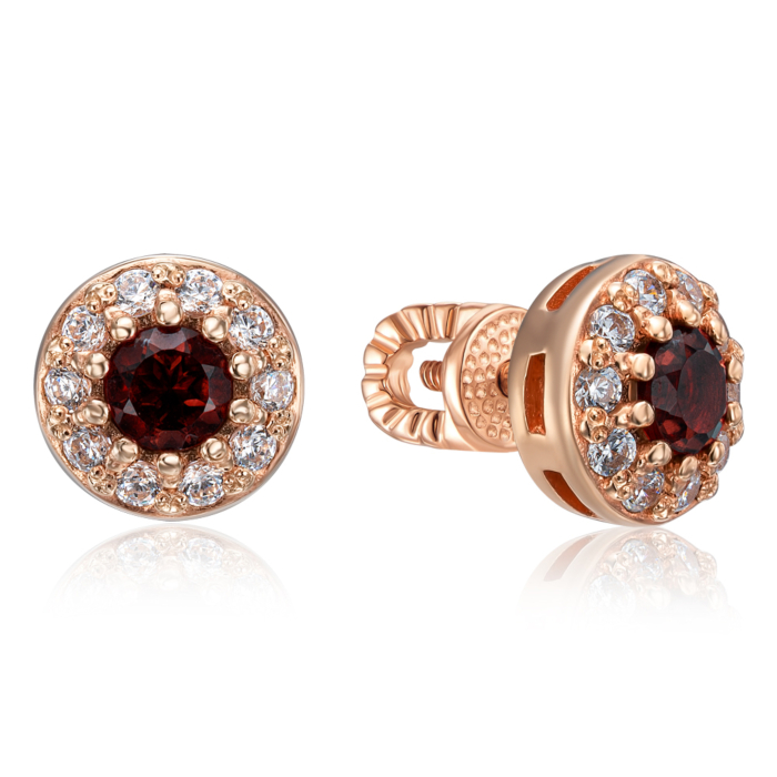 Золоті пусети з гранатом і фіанітами. Артикул 50283/гр кп