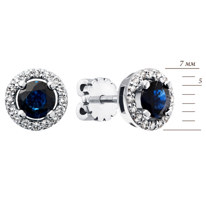 Золотые пуссеты с сапфиром и бриллиантами (53847/02/1/8194)