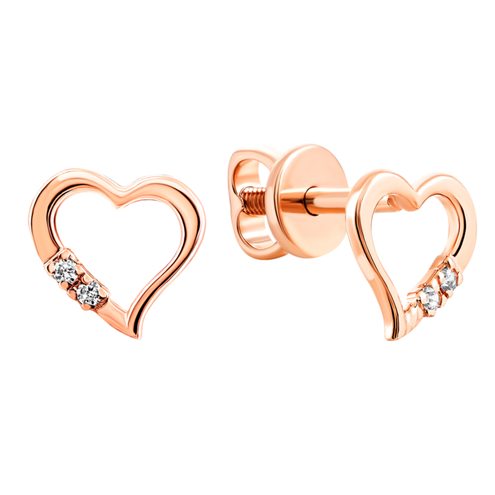 Золотые пуссеты Сердце с фианитами. Артикул UG5С0309G