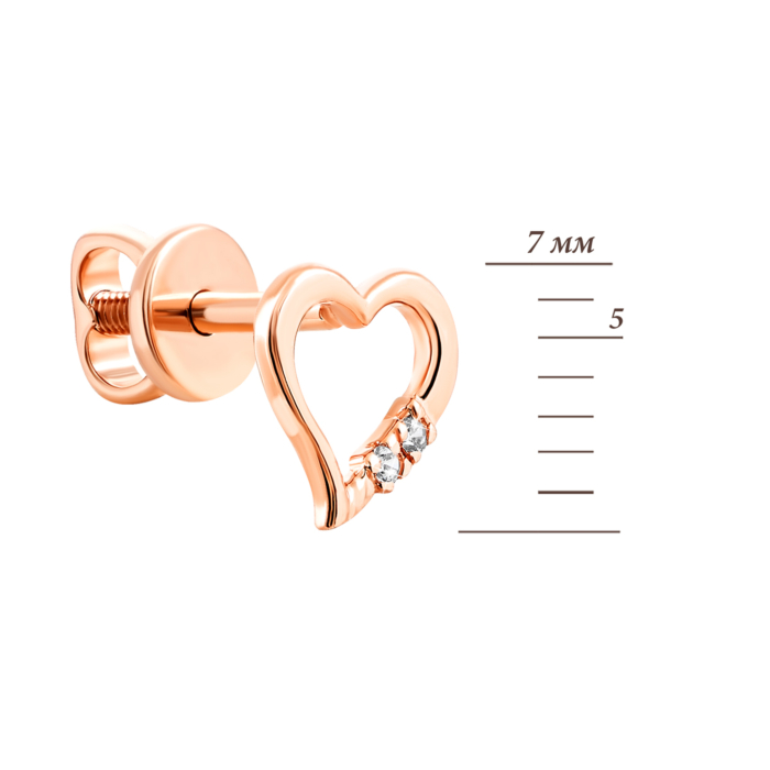 Золотые пуссеты Сердце с фианитами. Артикул UG5С0309G