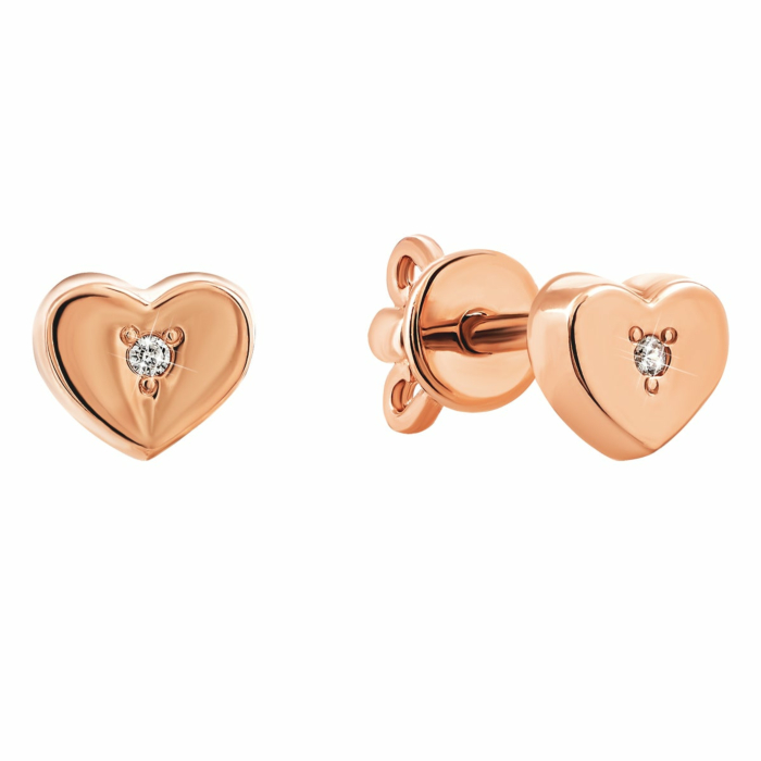 Золотые пуссеты Сердце с фианитами. Артикул UG5СП086и