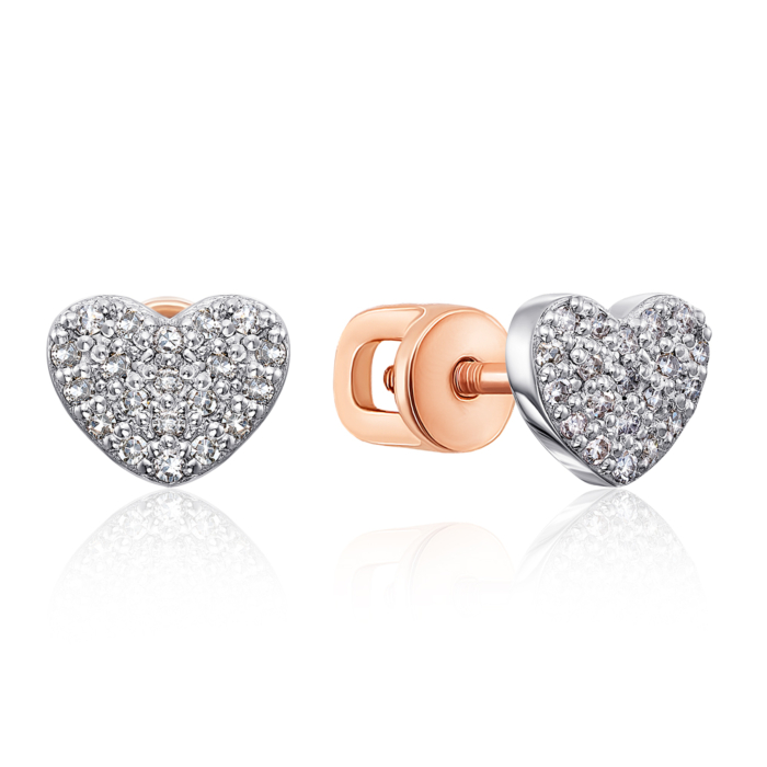 Золоті пусети «Серце» з діамантами. Артикул 807034/14/1/8007