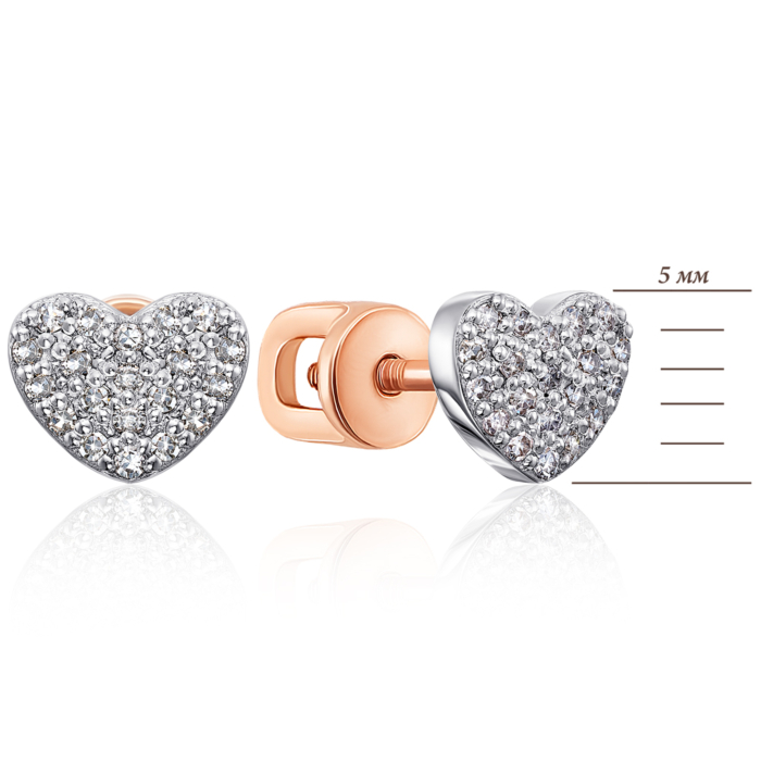Золоті пусети «Серце» з діамантами. Артикул 807034/14/1/8007