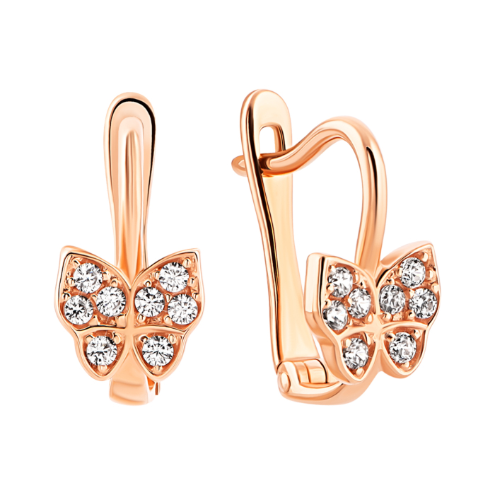 Золотые серьги Бабочки с фианитами.Артикул UG5с118