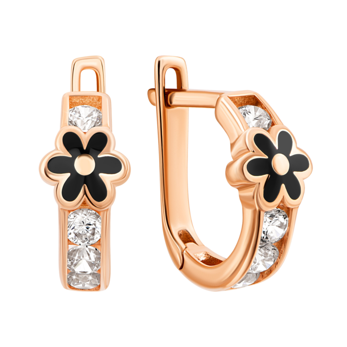 Золоті сережки Квітка з фіанітом і емаллю.Артикул UG52011014501