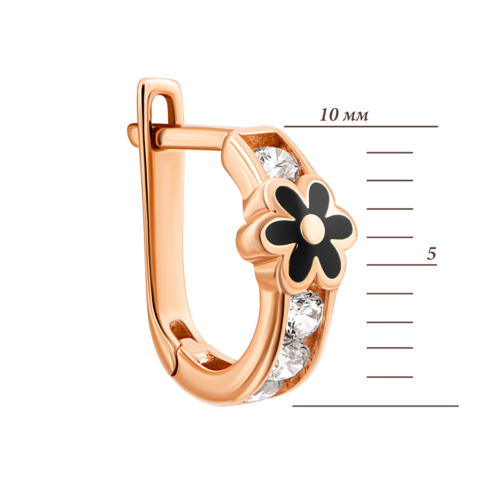 Золоті сережки Квітка з фіанітом і емаллю.Артикул UG52011014501