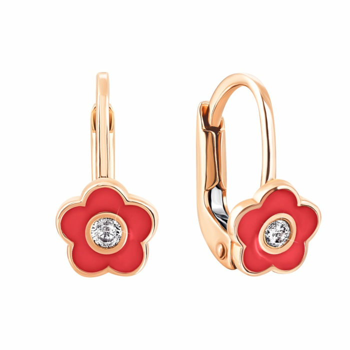 Золоті сережки Квітка з фіанітом і емаллю. Артикул UG52/40/033