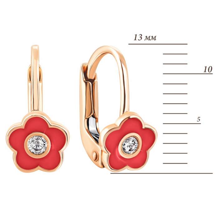 Золоті сережки Квітка з фіанітом і емаллю. Артикул UG52/40/033
