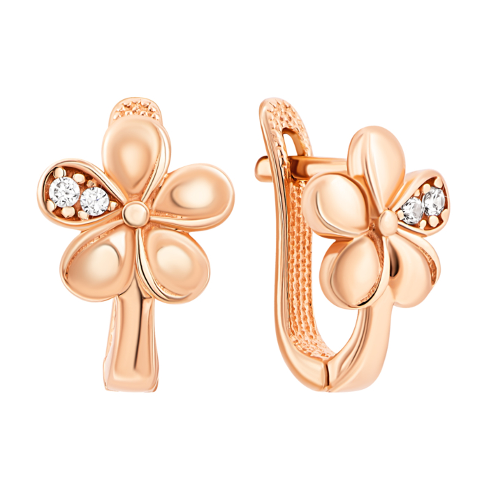 Золоті сережки Квіти з фіанітами.Артикул UG52111013501