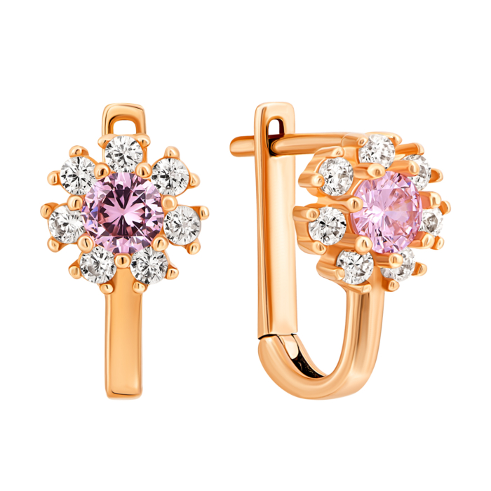 Золоті сережки Квіти з фіанітами.Артикул UG52111021701