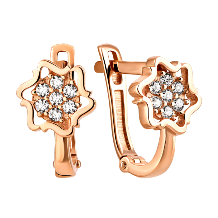 Золоті сережки Квіти з фіанітами.Артикул UG5210811