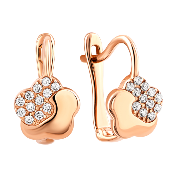 Золотые серьги Цветы с фианитами.Артикул UG5с127