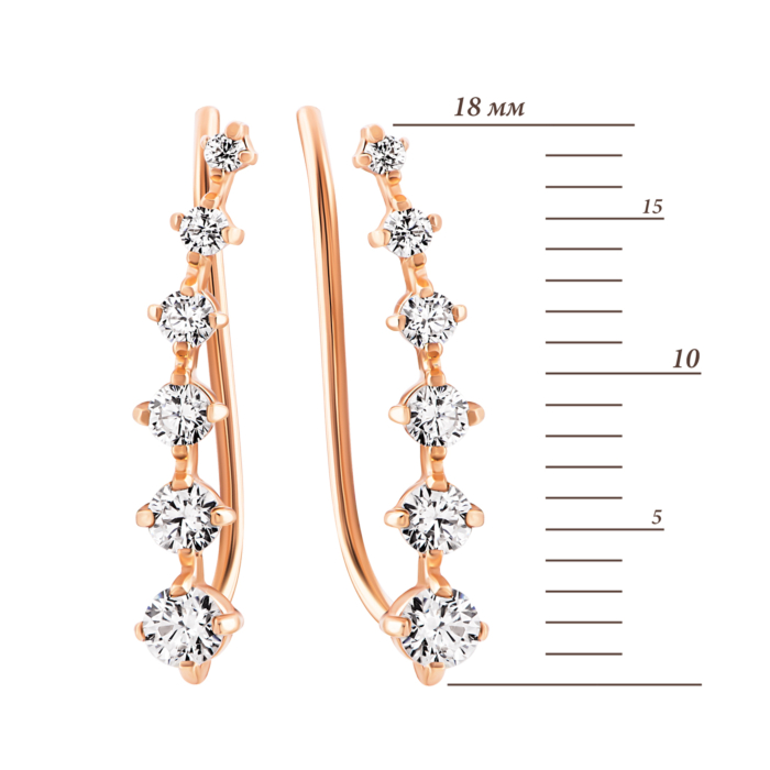 Золоті сережки-кафи з фіанітами.Артикул UG521/0132/00/01/01