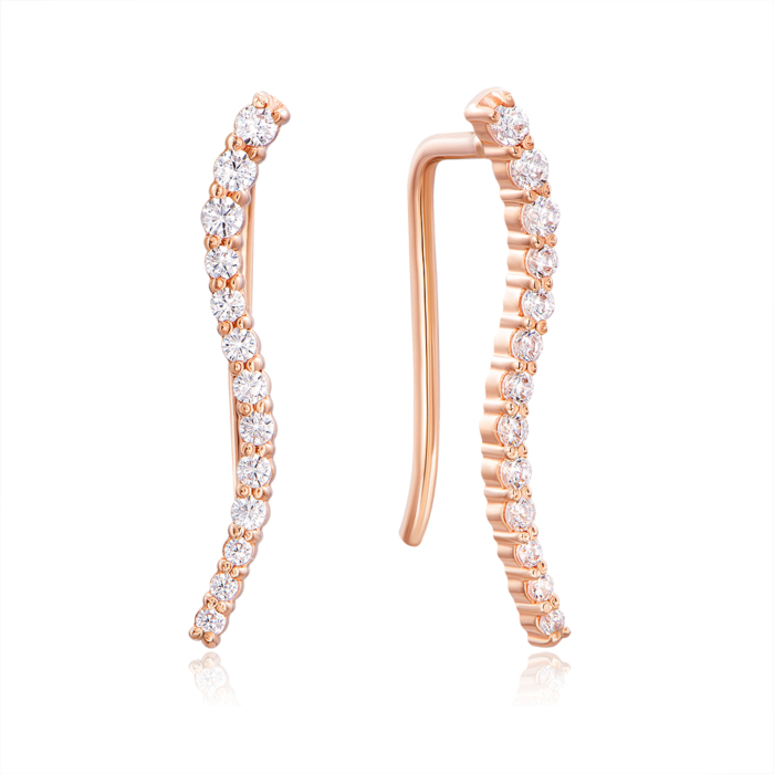 Золотые серьги-каффы с фианитами. Артикул 21803/01/0/75