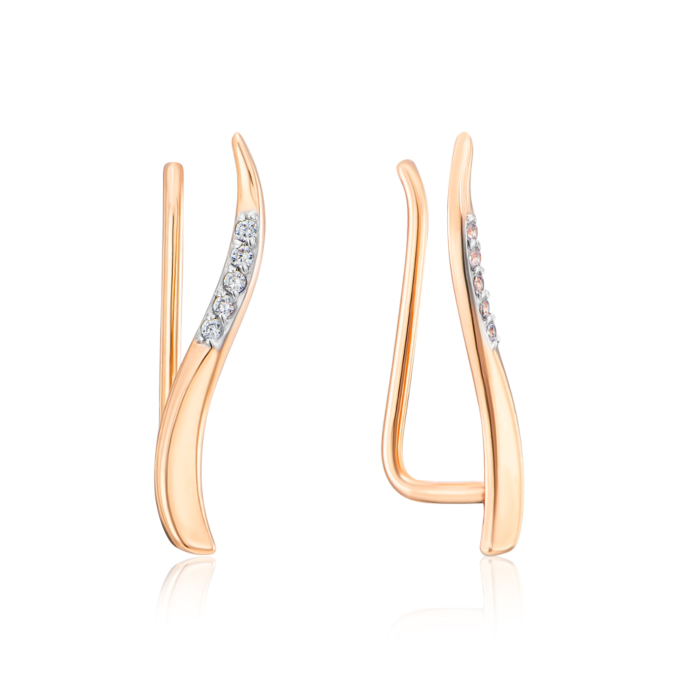 Золотые серьги-каффы с фианитами. Артикул 22587/01/1/1