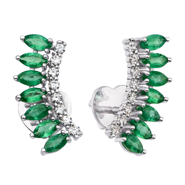 Золоті сережки-кафи зі смарагдом і діамантами (53836/02/1/8547)