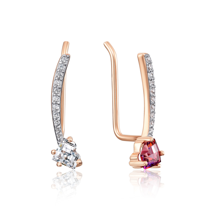 Золоті сережки-кафи «Серце» з фіанітами S. Артикул 22290/01/1/2993