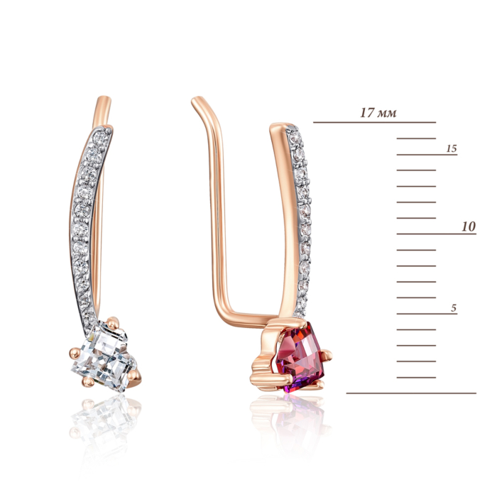 Золоті сережки-кафи «Серце» з фіанітами S. Артикул 22290/01/1/2993