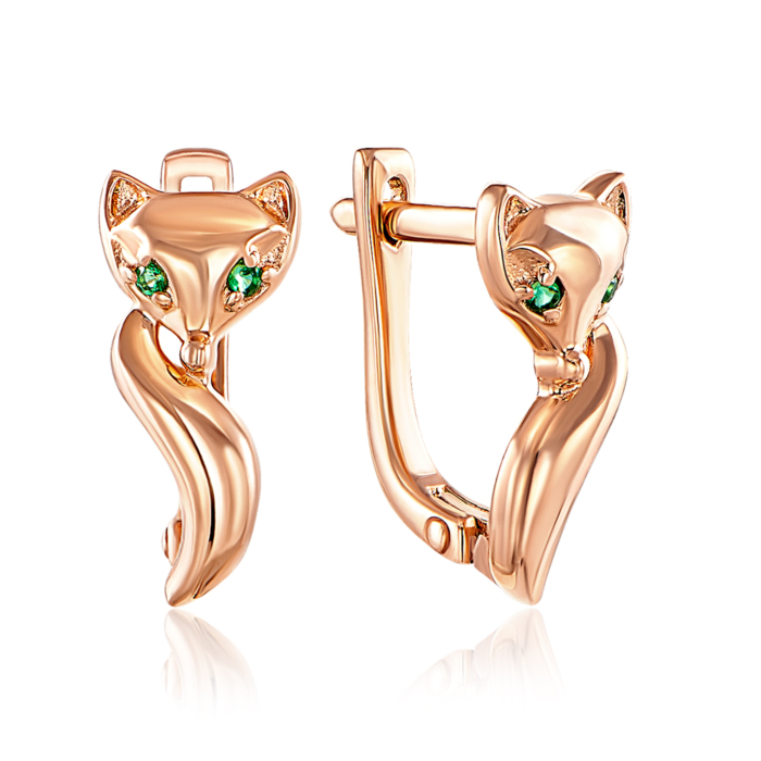 Золоті сережки «Лисички» з фіанітами. Артикул 21867/01/0/10