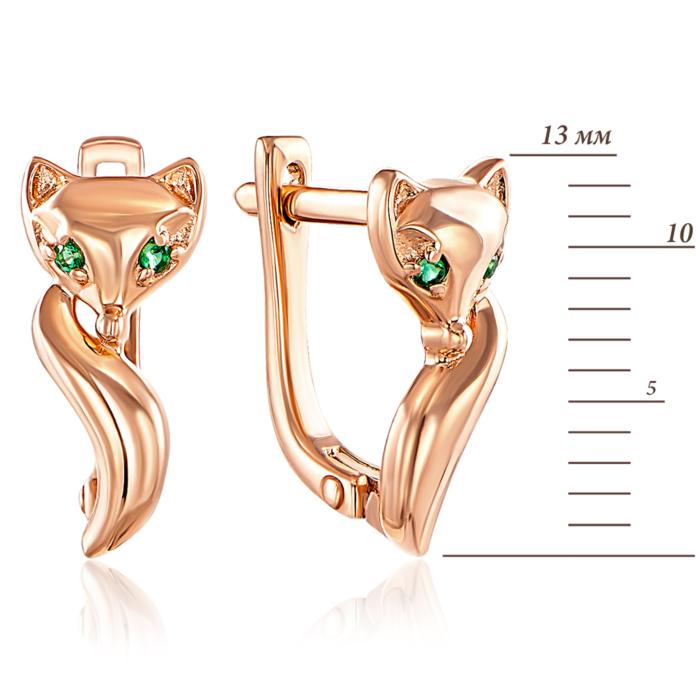 Золоті сережки «Лисички» з фіанітами. Артикул 21867/01/0/10