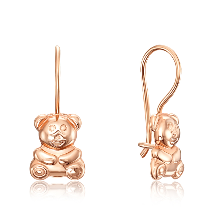 Золотые серьги «Медвежата» без вставки. Артикул 02958