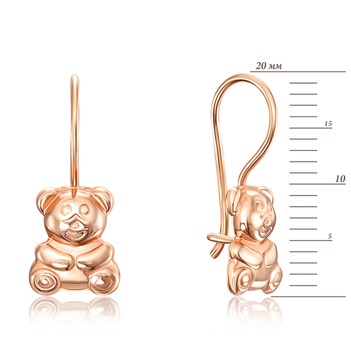 Золотые серьги «Медвежата» без вставки. Артикул 02958