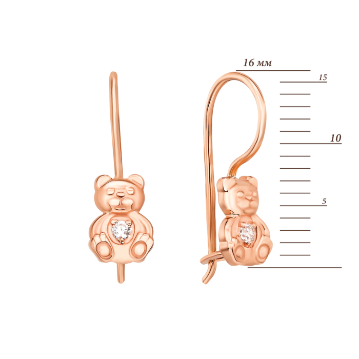 Золоті сережки Ведмедики з фіанітами (21817/08/0/46)