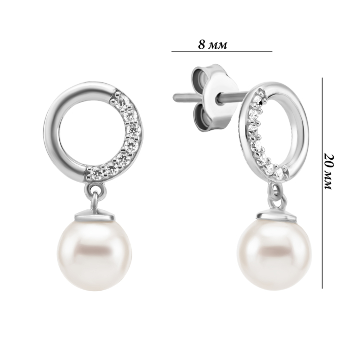 Золотые серьги-подвески с жемчугом. Артикул UG52/50/514