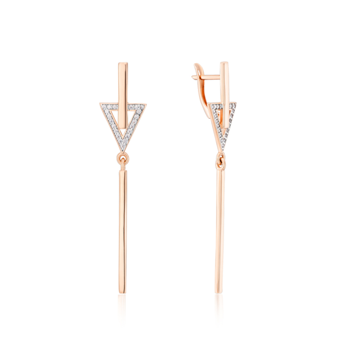 Золоті сережки-підвіски з фіанітами. Артикул 22643/01/1/1