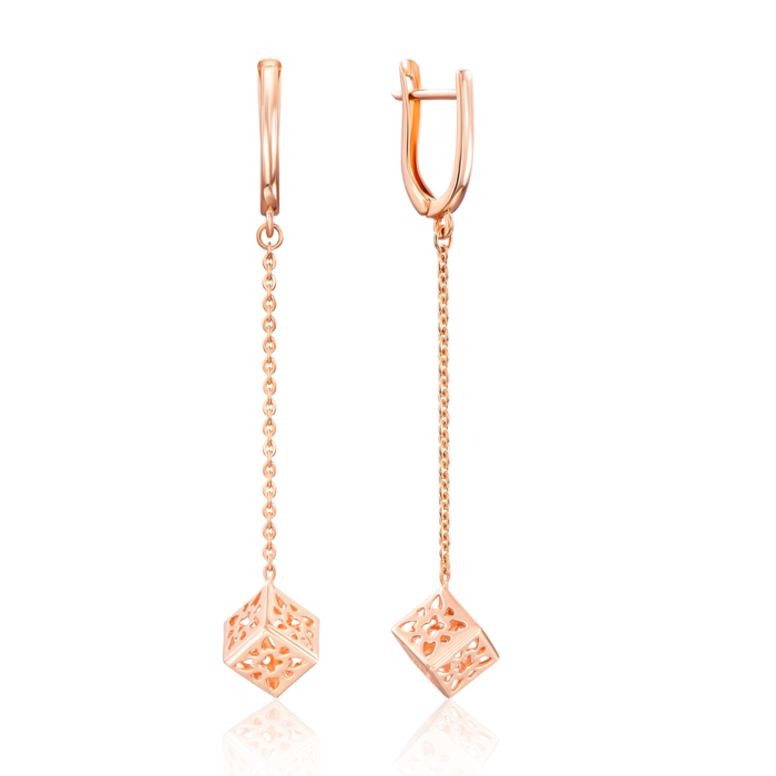 Золоті сережки-підвіски «Кубик» без вставки. Артикул 02611/01/0